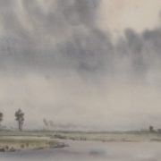 Een schilderij van 'waddenschilder' Geurt Busser vanaf het Reitdiep