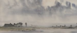 Een schilderij van 'waddenschilder' Geurt Busser vanaf het Reitdiep